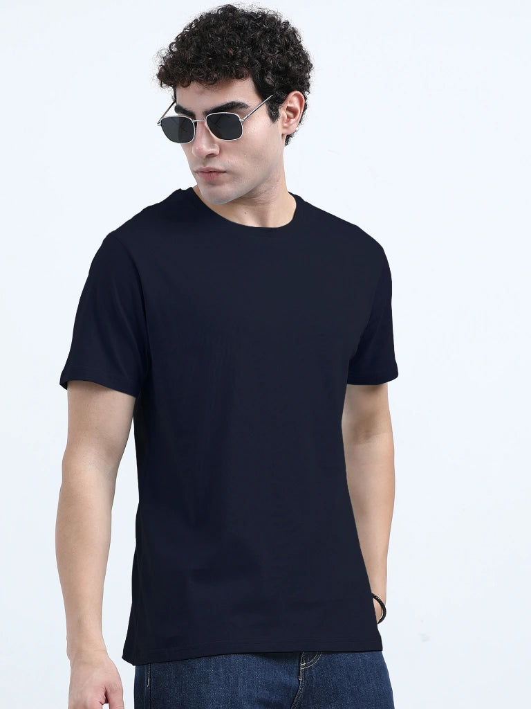 Classic Cotton Round Neck T-Shirt - Navy