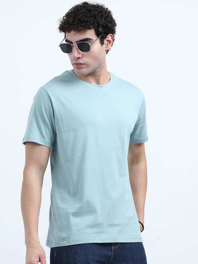 Classic Cotton Round Neck T-Shirt - Light Blue