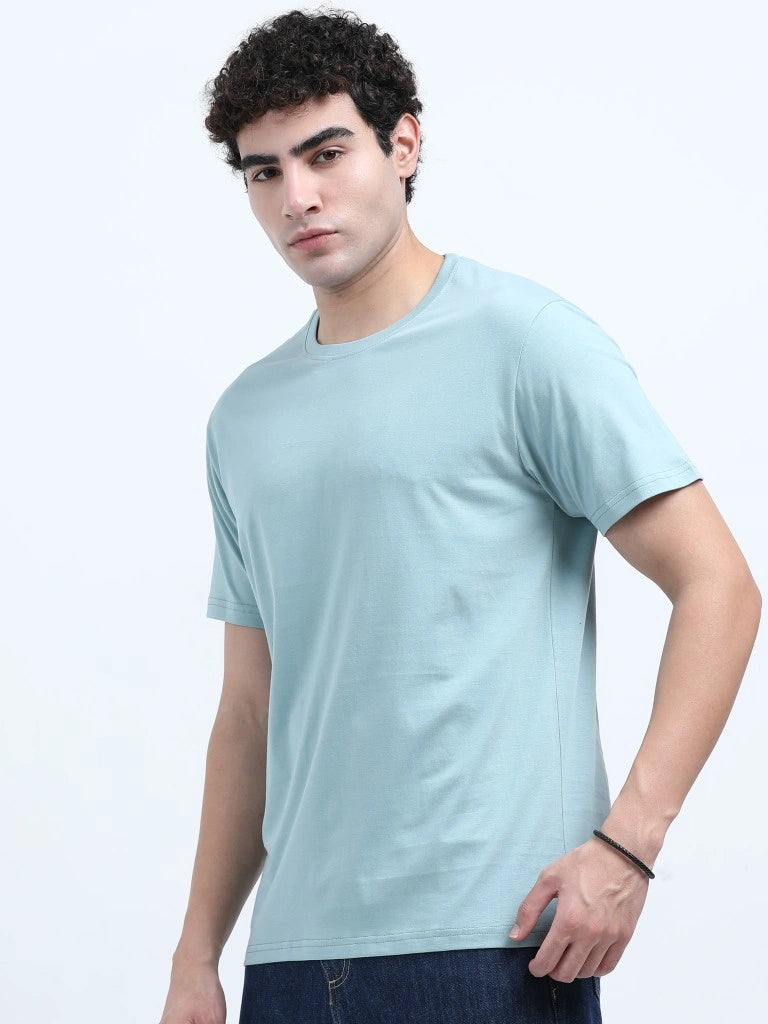 Classic Cotton Round Neck T-Shirt - Light Blue