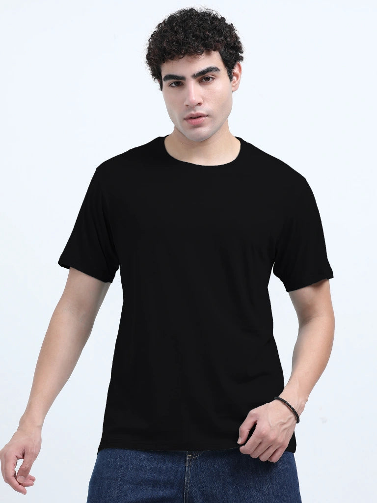 Classic Cotton Round Neck T-Shirt - Black