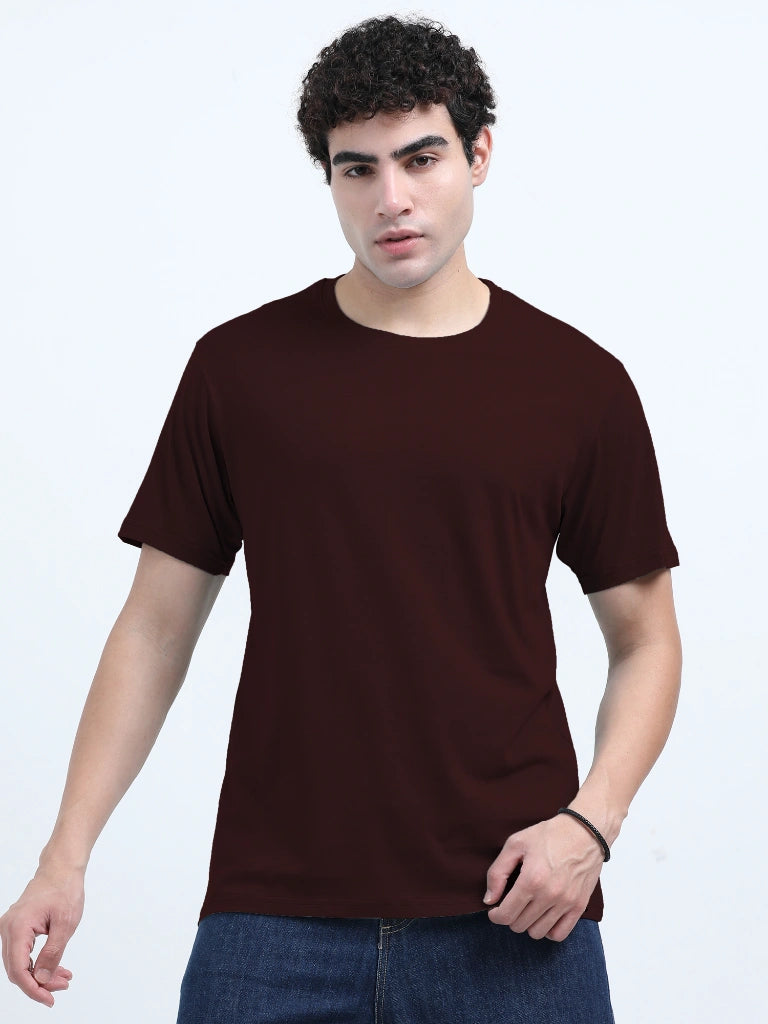 Classic Cotton Round Neck T-Shirt - Wine
