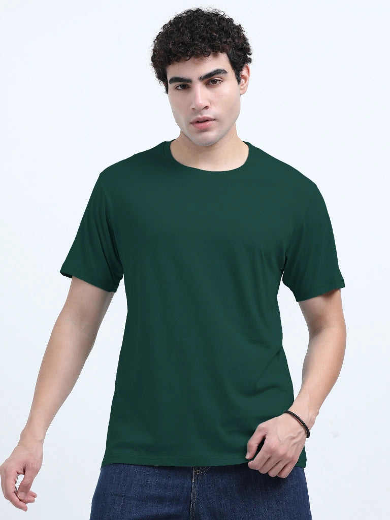 Classic Cotton Round Neck T-Shirt - Dark Green