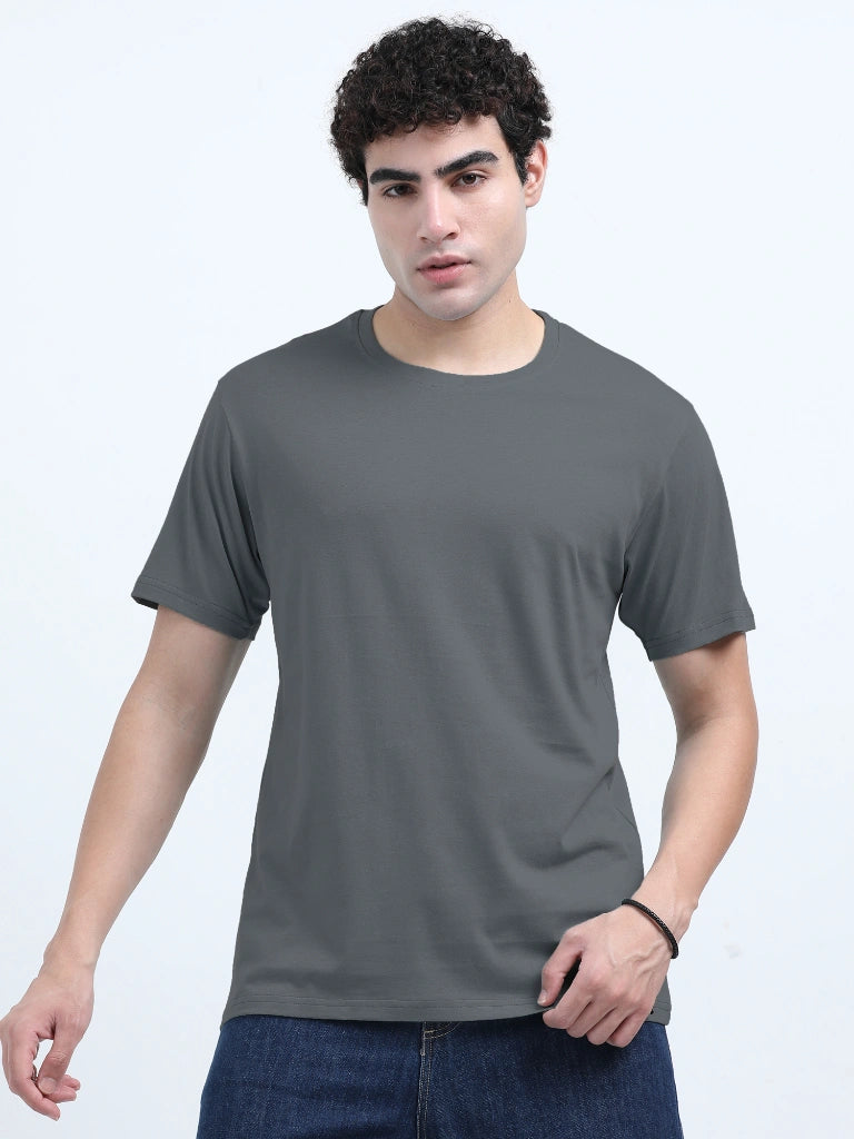 Classic Cotton Round Neck T-Shirt - Gray