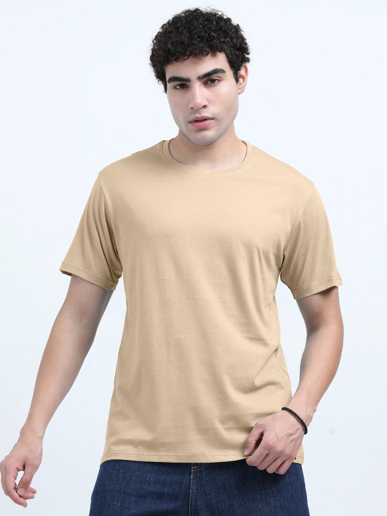 Classic Cotton Round Neck T-Shirt - Light Sandal