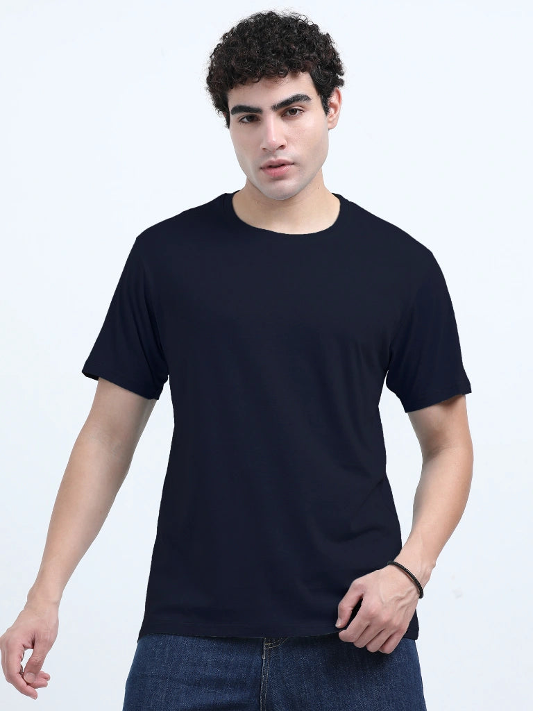 Classic Cotton Round Neck T-Shirt - Navy