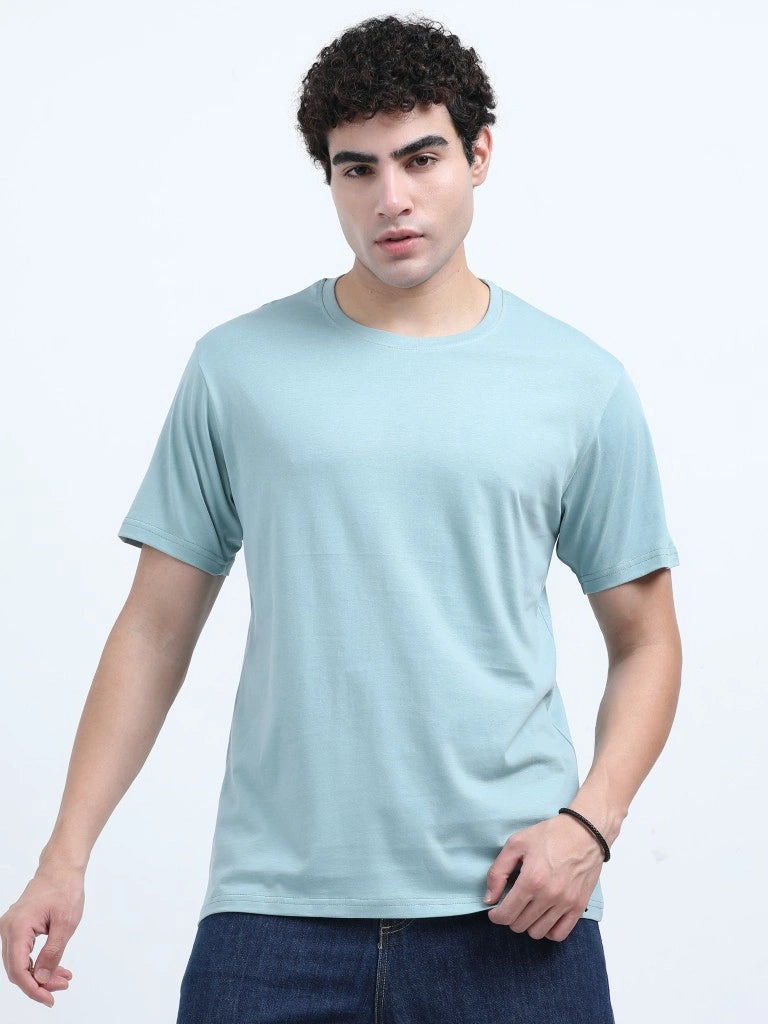 Classic Cotton Round Neck T-Shirt - Light Blue