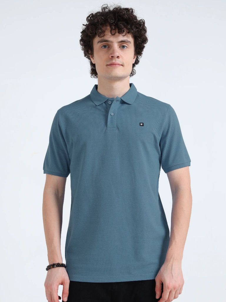 Men’s Combed Cotton Polo T-Shirt - Teal Blue