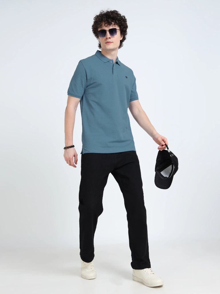 Men’s Combed Cotton Polo T-Shirt - Teal Blue