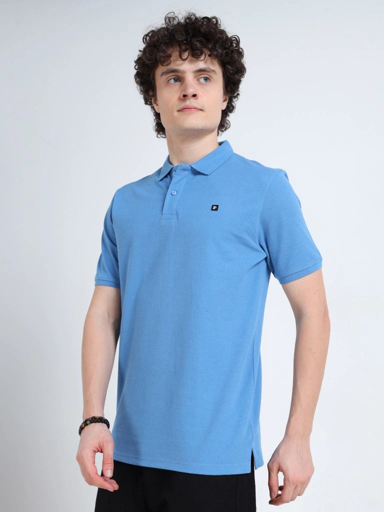 Men’s Combed Cotton Polo T-Shirt - Sky Blue
