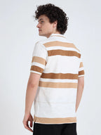 Men’s Cotton Jacquard Striped Polo T-shirt - White