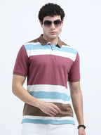 Men’s Cotton Jacquard Striped Polo T-shirt - Purple