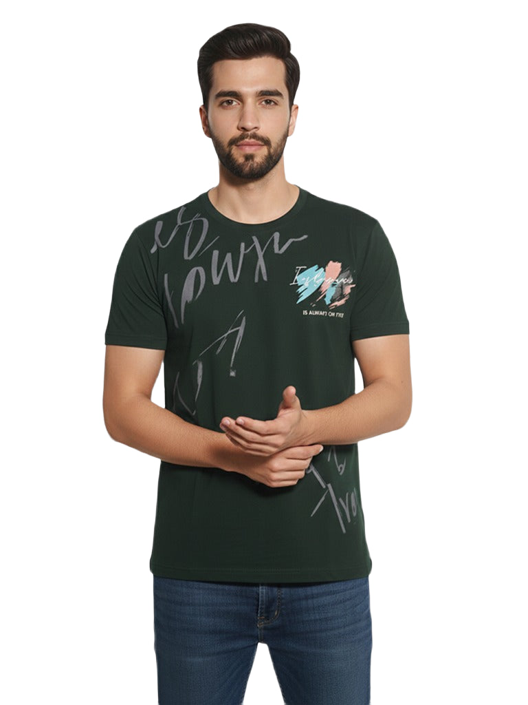 Men’s Regular Fit Printed Cotton T-Shirt - Green