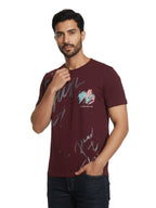 Men’s Regular Fit Printed Cotton T-Shirt - Maroon