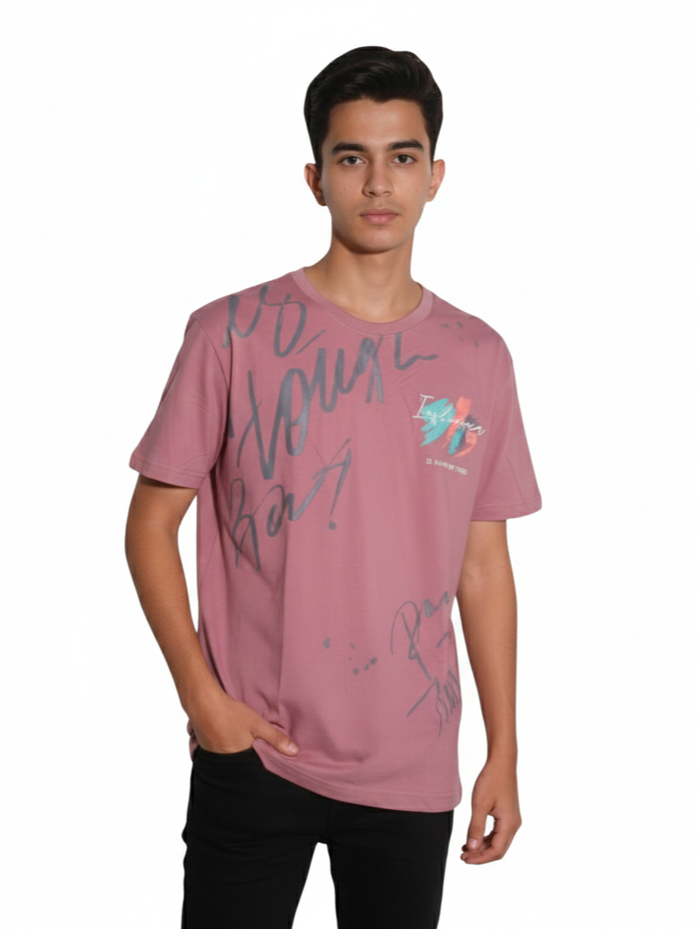 Men’s Regular Fit Printed Cotton T-Shirt - Pink