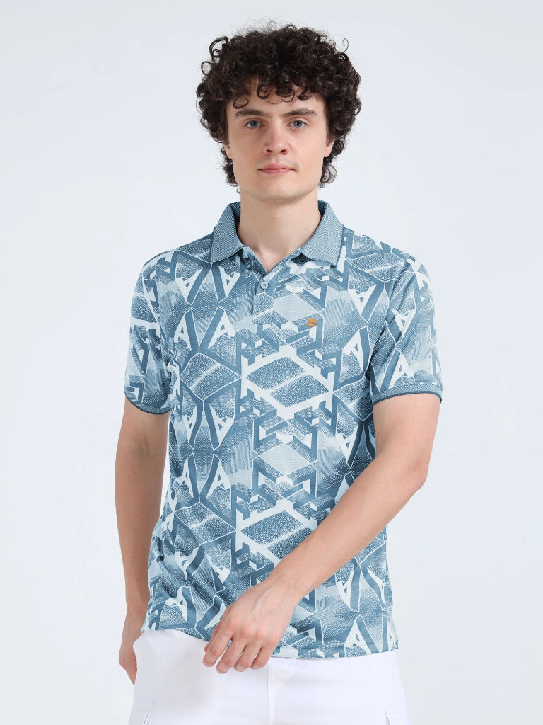 Men’s Jacquard Polo T-Shirt - Light Blue