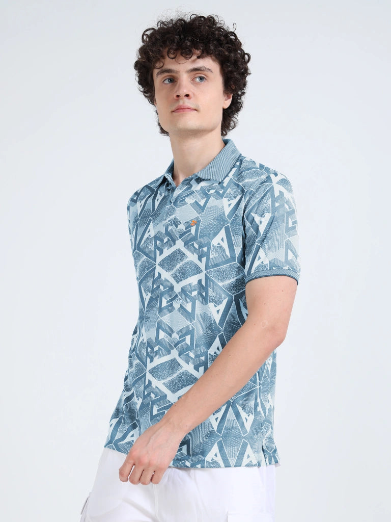 Men’s Jacquard Polo T-Shirt - Light Blue
