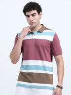 Men’s Cotton Jacquard Striped Polo T-shirt - Purple