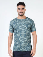 Men’s Jacquard Round Neck T-Shirt - Light Blue