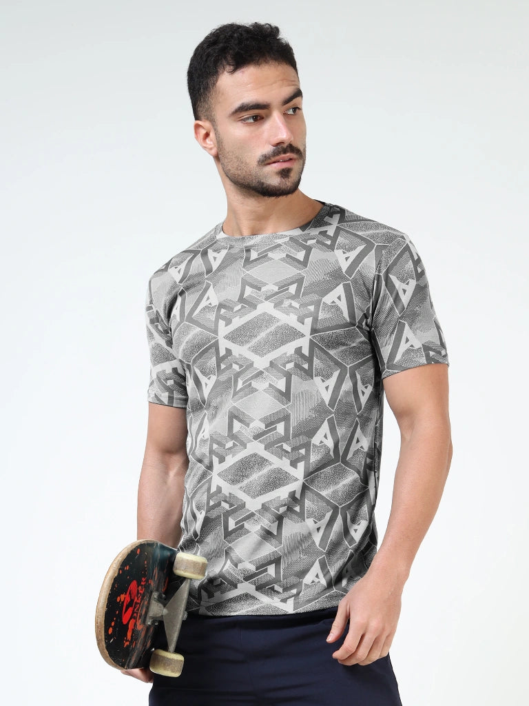 Men’s Jacquard Round Neck T-Shirt - Gray