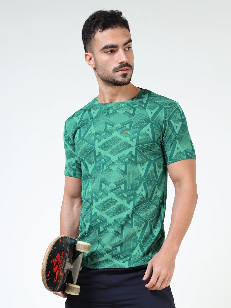 Men’s Jacquard Round Neck T-Shirt - Green