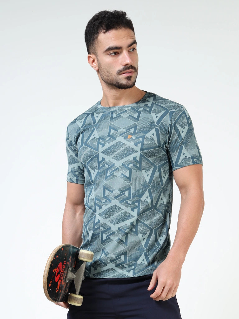 Men’s Jacquard Round Neck T-Shirt - Light Blue