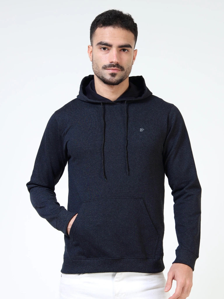 Man wearing a hoodie from behind on a white background - Midnight Navy