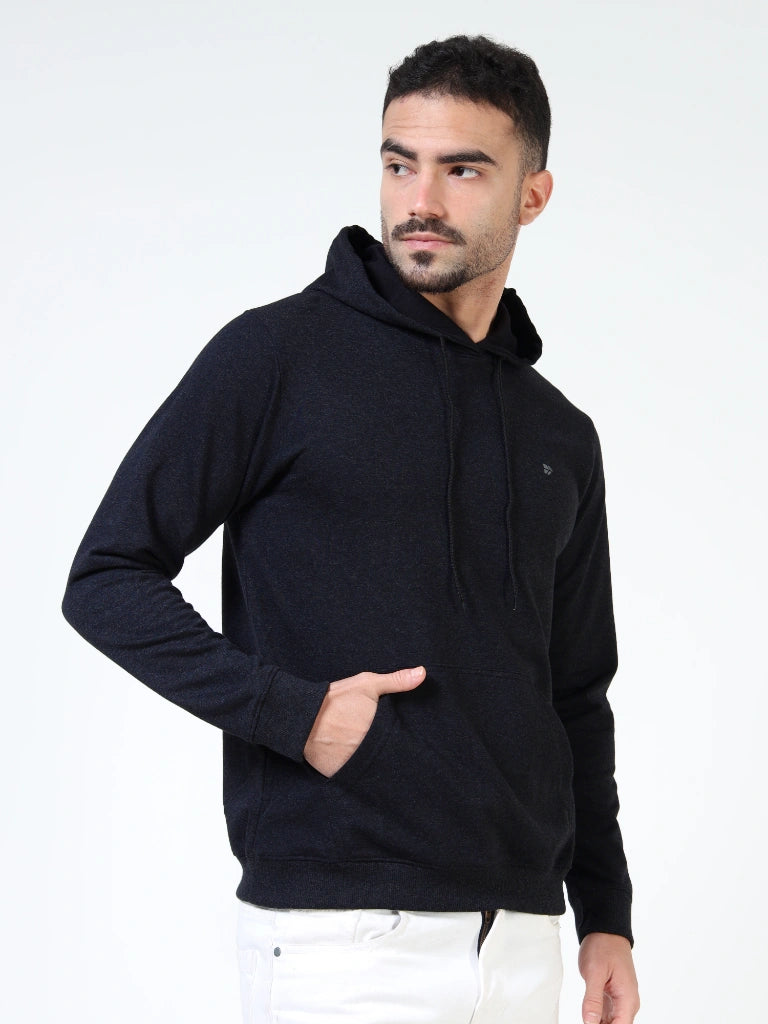 Man wearing a navy hoodie from behind on a white background - Navy
