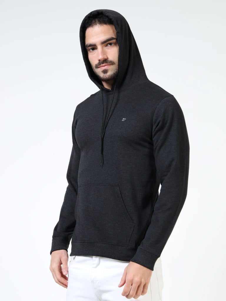 IBX men’s loopknit bio‑polish hoodie front view – smooth finish with premium fabric feel - Black