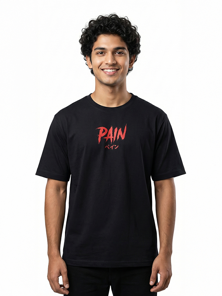 Men’s Anime Print Oversized Cotton T-Shirt - Black