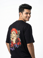 Men’s Anime Print Oversized Cotton T-Shirt - Black