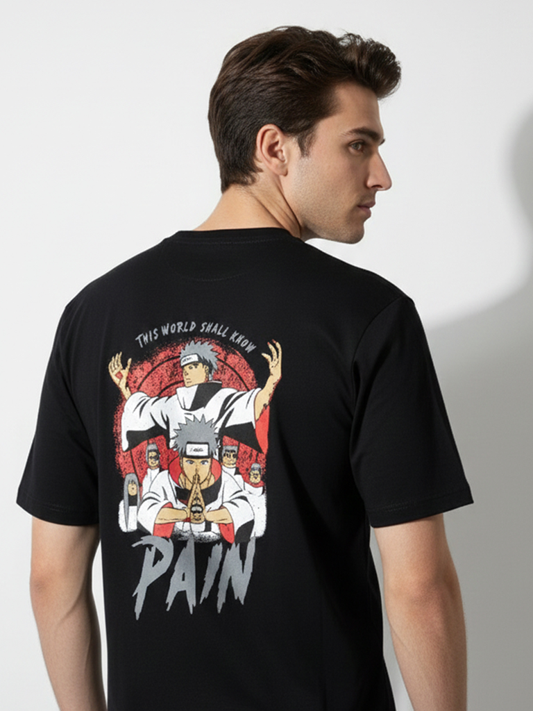 Men’s Anime Print Oversized Cotton T-Shirt - DarkBlack