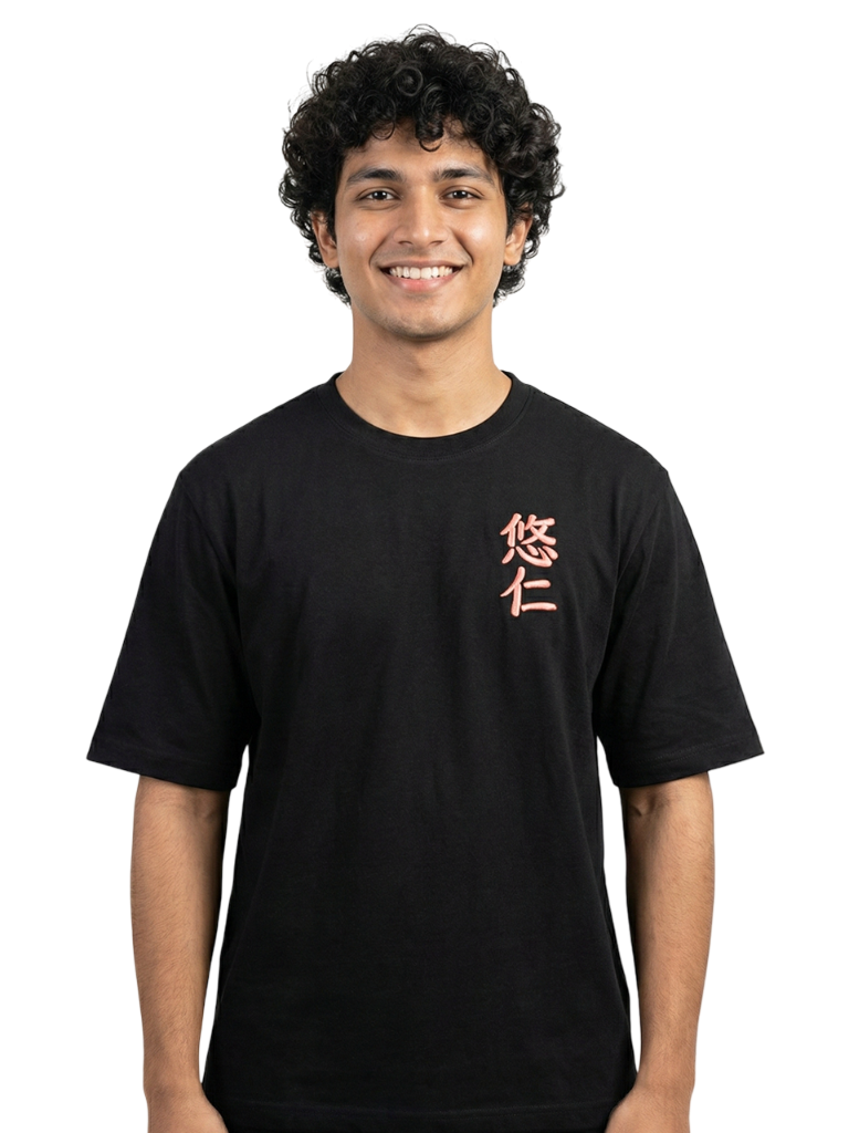 Men’s Anime Print Oversized Cotton T-Shirt - DarkBlack