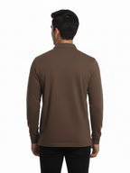 Men's Quarter-Zip Stretch Lycra Blend  Full Sleeve Polo T Shirts - Brown