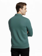 Men's Quarter-Zip Stretch Lycra Blend  Full Sleeve Polo T Shirts - Sea Blue