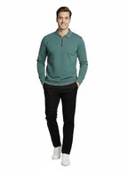 Men's Quarter-Zip Stretch Lycra Blend  Full Sleeve Polo T Shirts - Sea Blue