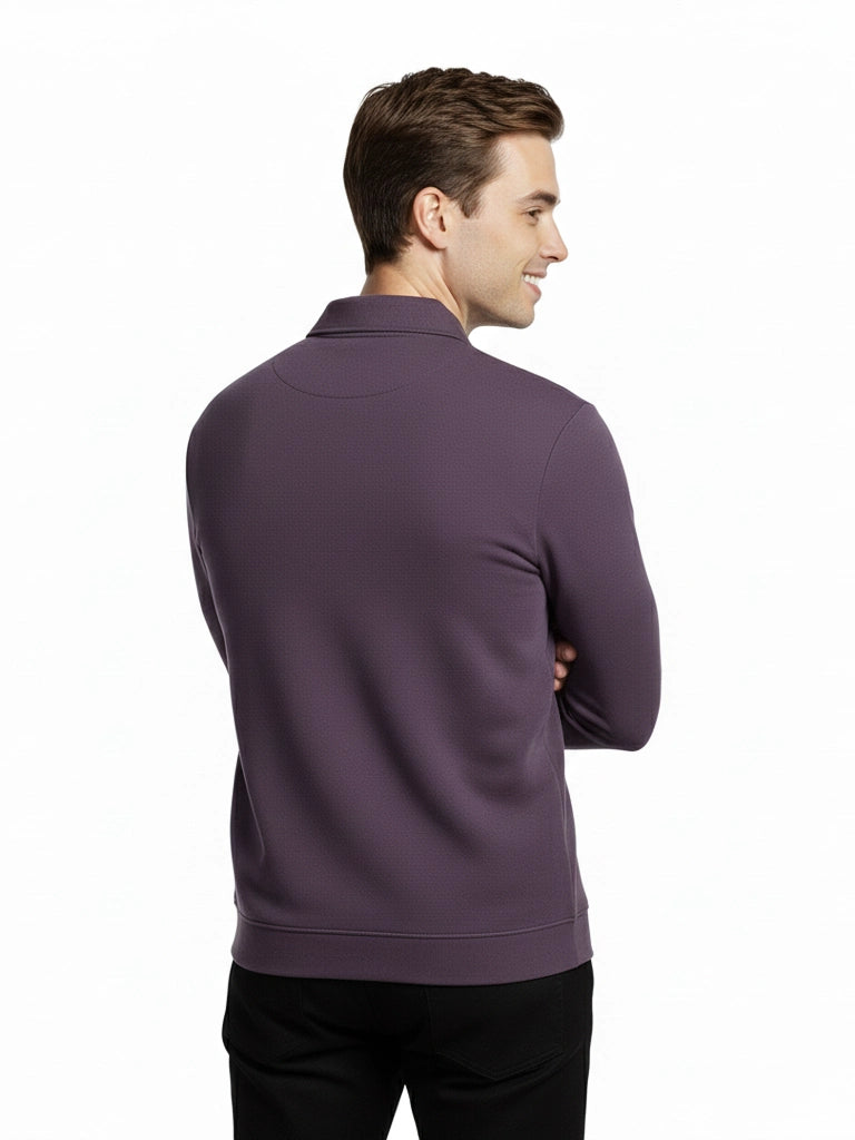 Men's Quarter-Zip Stretch Lycra Blend  Full Sleeve Polo T Shirts - Violet