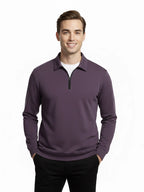 Men's Quarter-Zip Stretch Lycra Blend  Full Sleeve Polo T Shirts - Violet