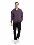 Men's Quarter-Zip Stretch Lycra Blend  Full Sleeve Polo T Shirts - Violet