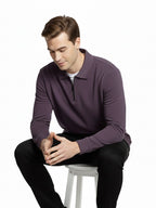 Men's Quarter-Zip Stretch Lycra Blend  Full Sleeve Polo T Shirts - Violet