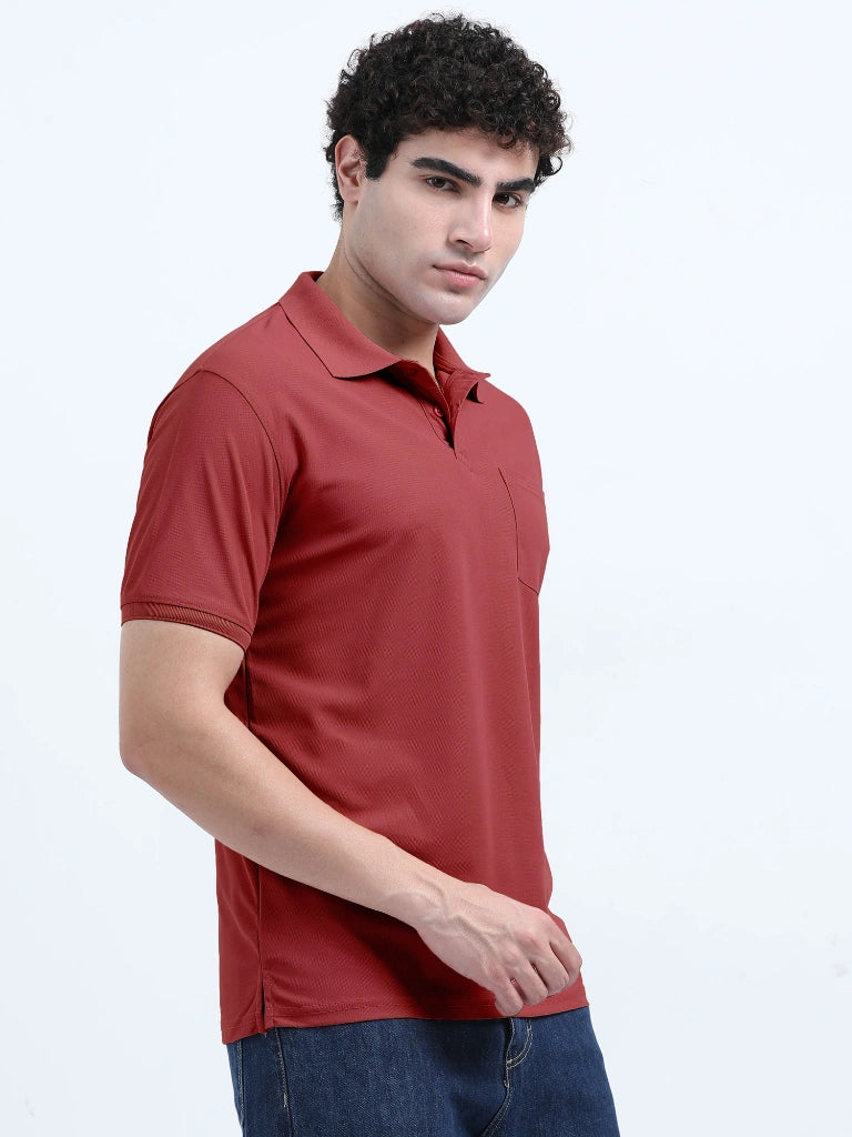 Men’s Poly Cotton Pocket T-Shirt - Dark Red