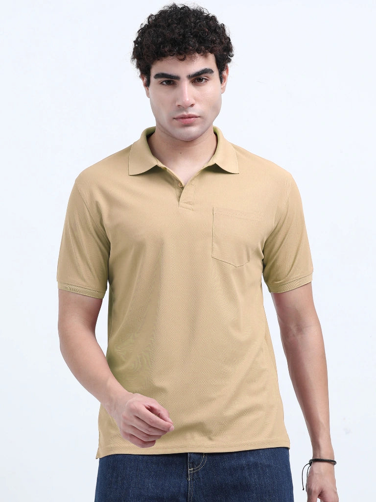 Men’s Poly Cotton Pocket T-Shirt - Beige