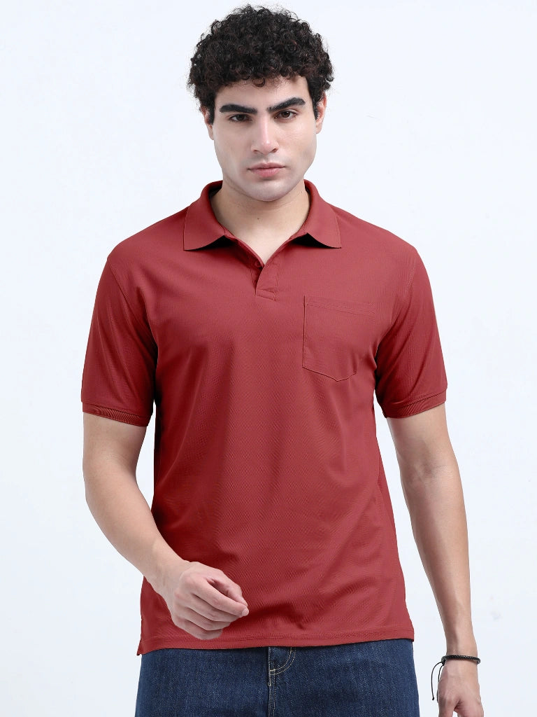 Men’s Poly Cotton Pocket T-Shirt - Dark Red