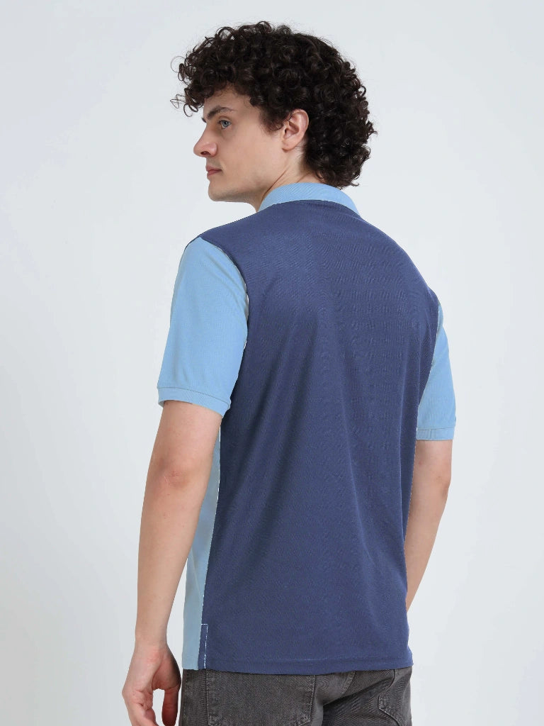 Men’s Polyester Polo – Cut & Sew Design - Sky Blue with Navy