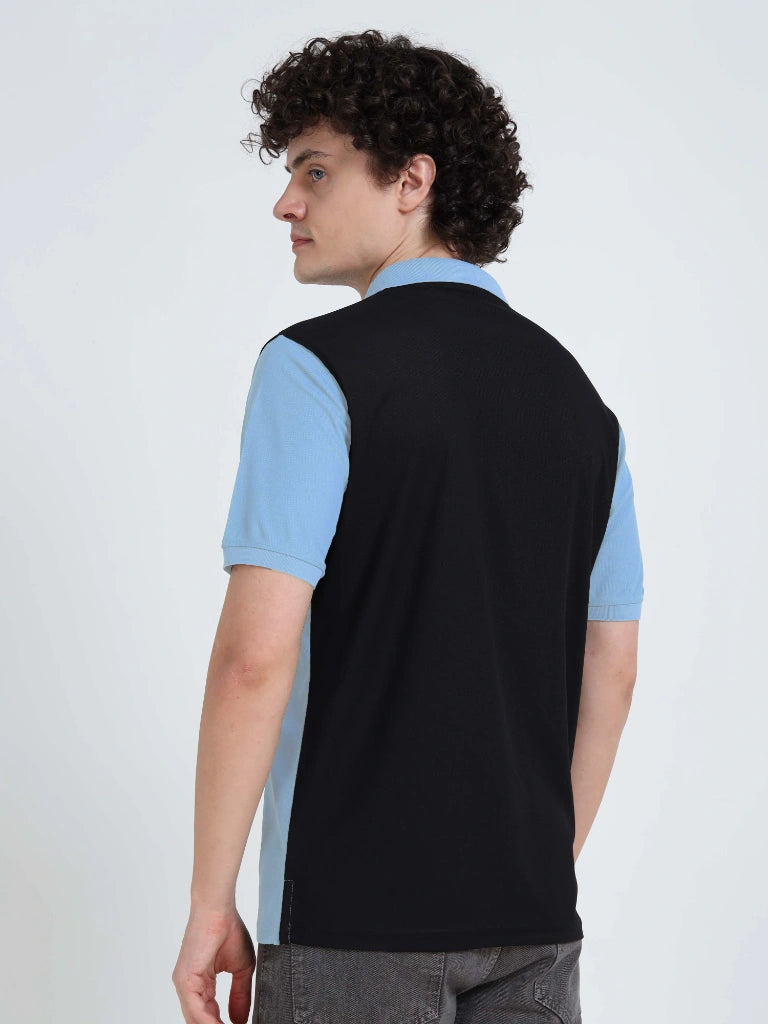 Men’s Polyester Polo – Cut & Sew Design - Sky Blue with Black