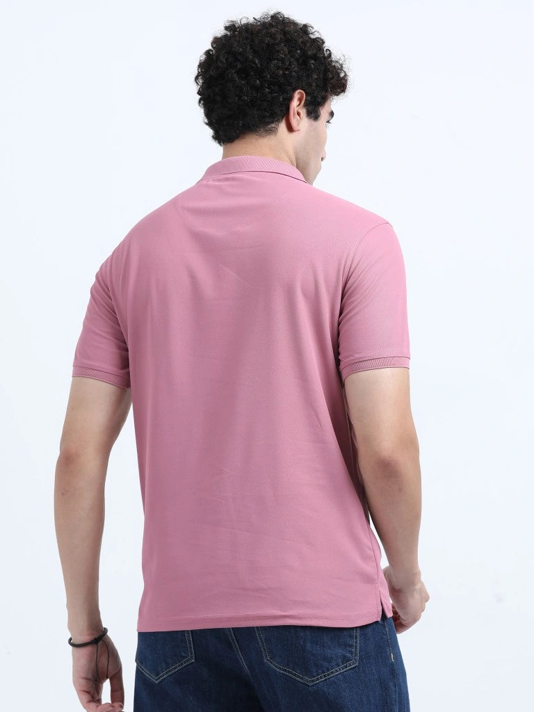 Men’s Polyester Polo T-Shirt with Pocket - Pink