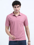 Men’s Polyester Polo T-Shirt with Pocket - Pink