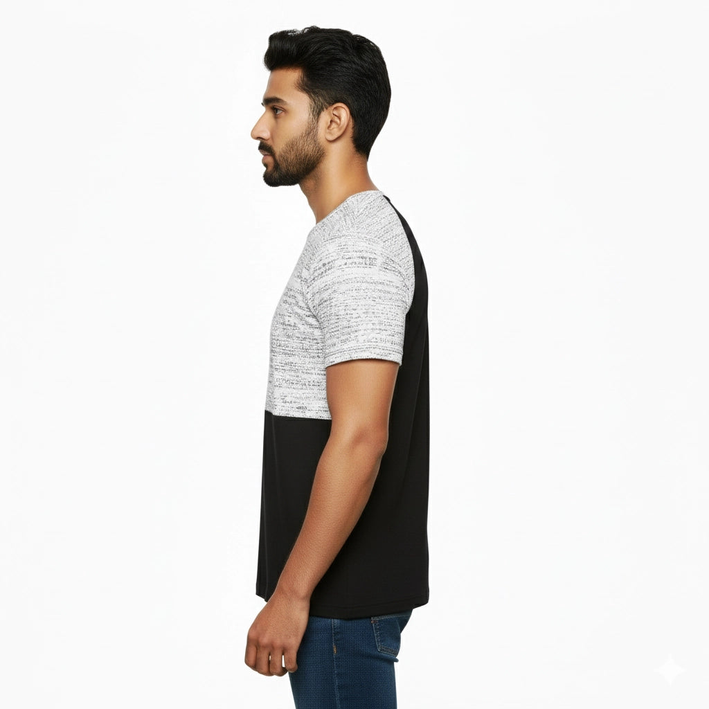 Men’s Color Block Cotton Round Neck T Shirt - Black
