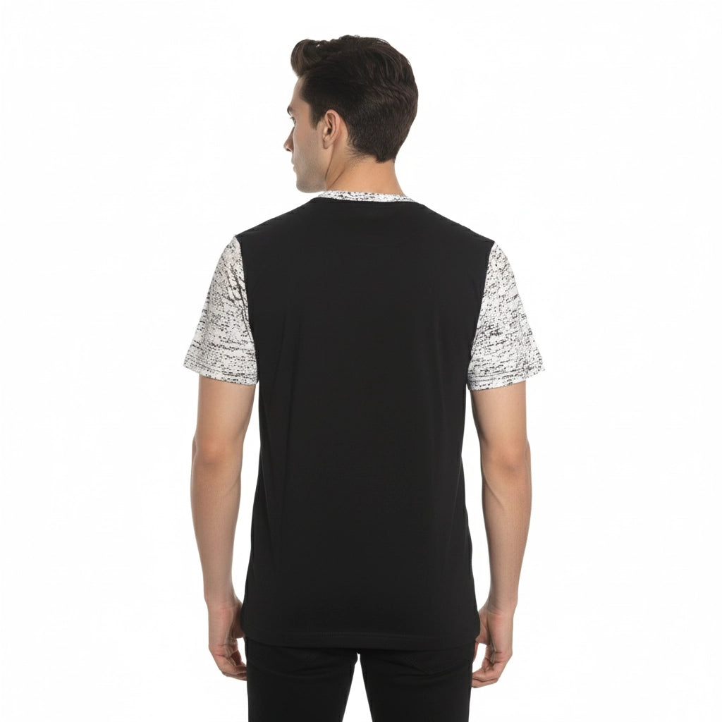 Men’s Color Block Cotton Round Neck T Shirt - Dark Blue