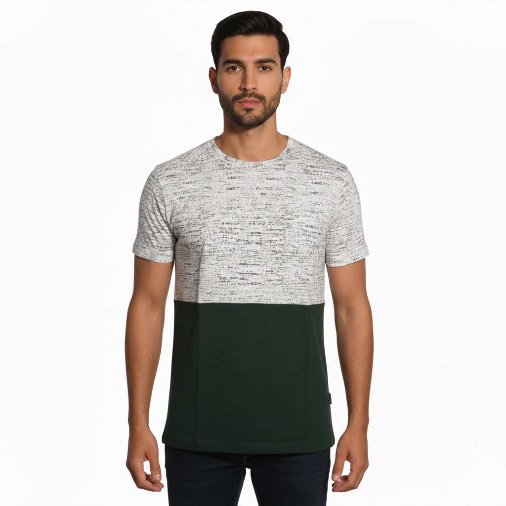 Men’s Color Block Cotton Round Neck T Shirt - Green