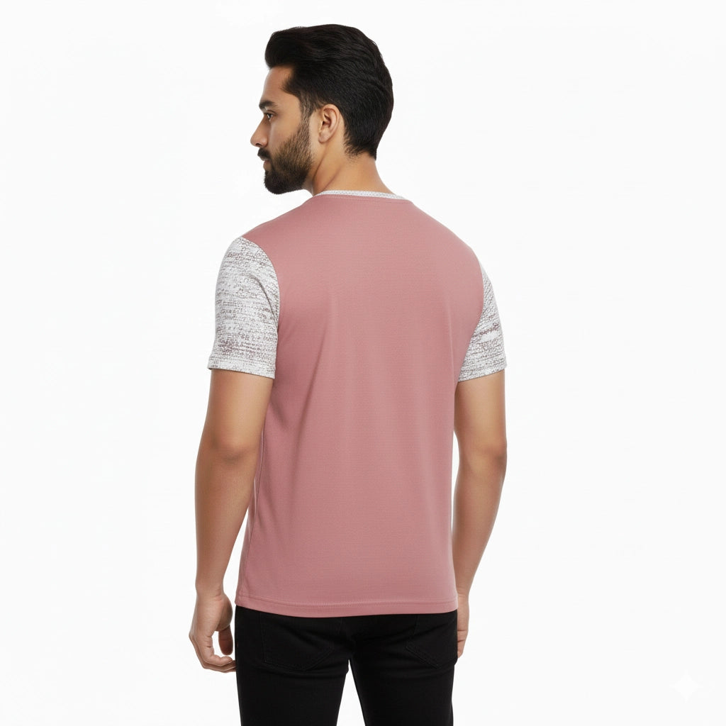 Men’s Color Block Cotton Round Neck T Shirt - Pink